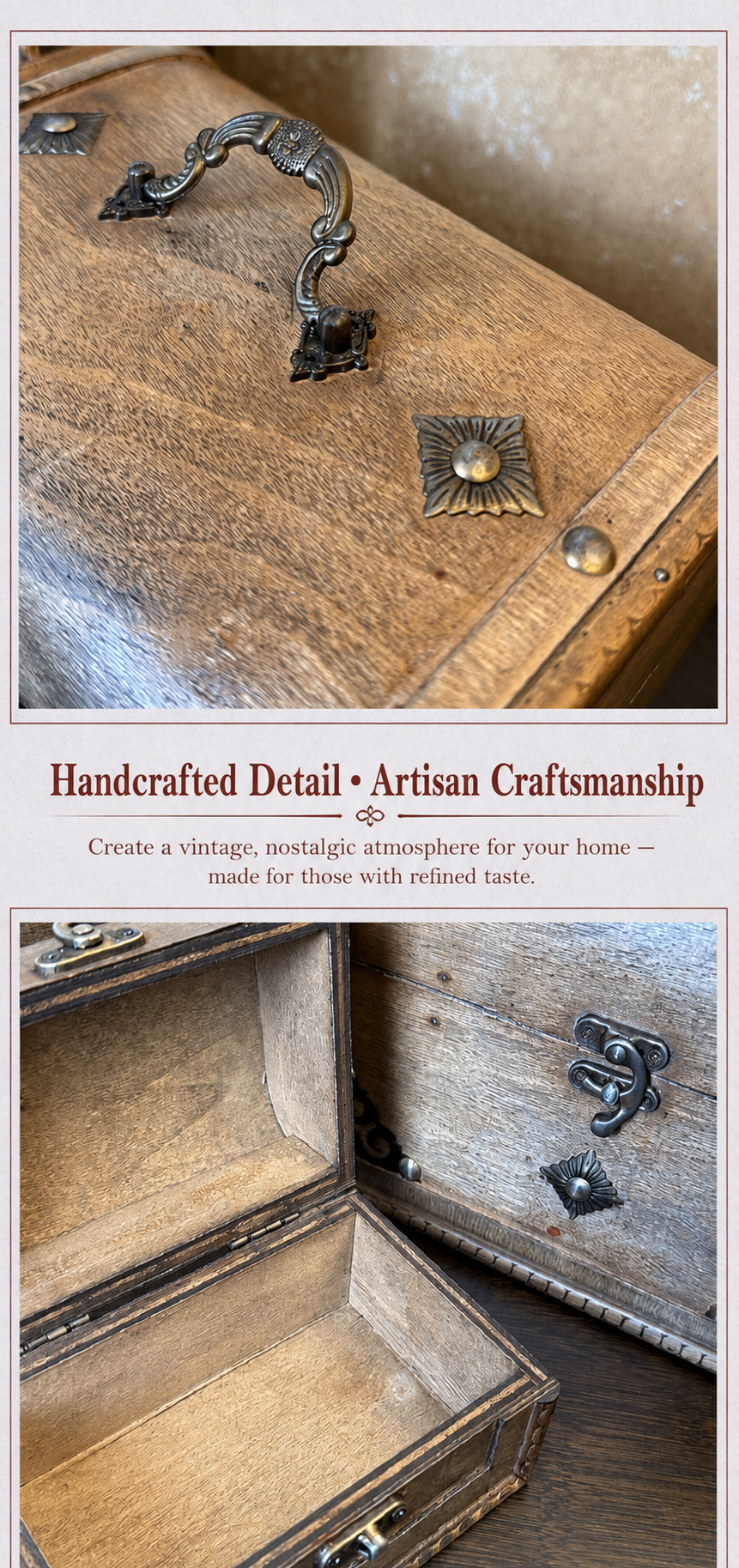 Antique-style locked jewelry box, desktop antique wooden box, old-fashioned prop jewelry box, original set in small, medium and large sizes.