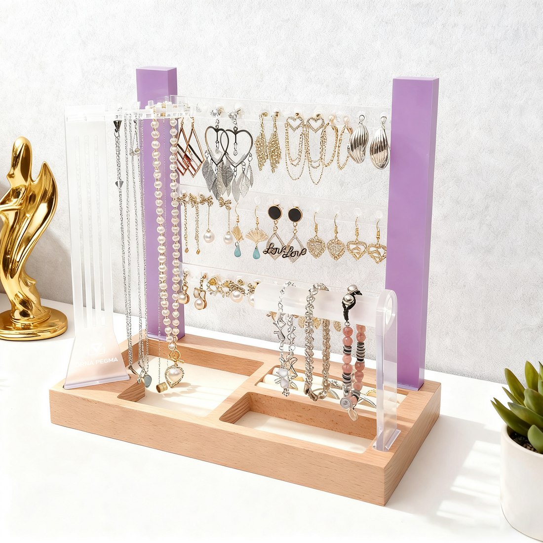 Violet acrylic jewelry organizer for bedroom jewelry display