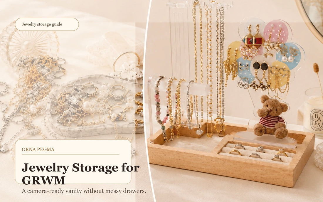 Camera-ready jewelry organizer setup for GRWM styling content