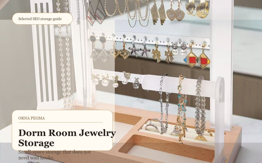 Compact dorm room jewelry organizer stand for earrings necklaces bracelets and rings