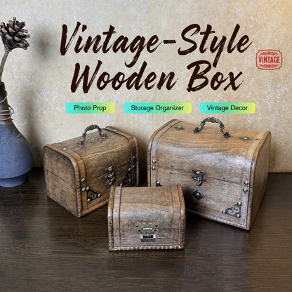Antique-style locked jewelry box, desktop antique wooden box, old-fashioned prop jewelry box, original set in small, medium and large sizes.