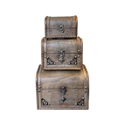 Antique-style locked jewelry box, desktop antique wooden box, old-fashioned prop jewelry box, original set in small, medium and large sizes.