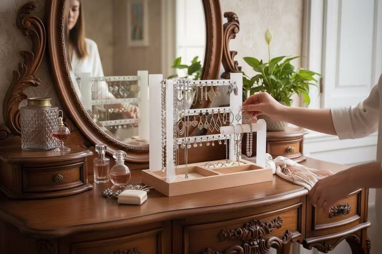 buy elegant jewelry organizer stand lifestyle display for vanity decor inspiration