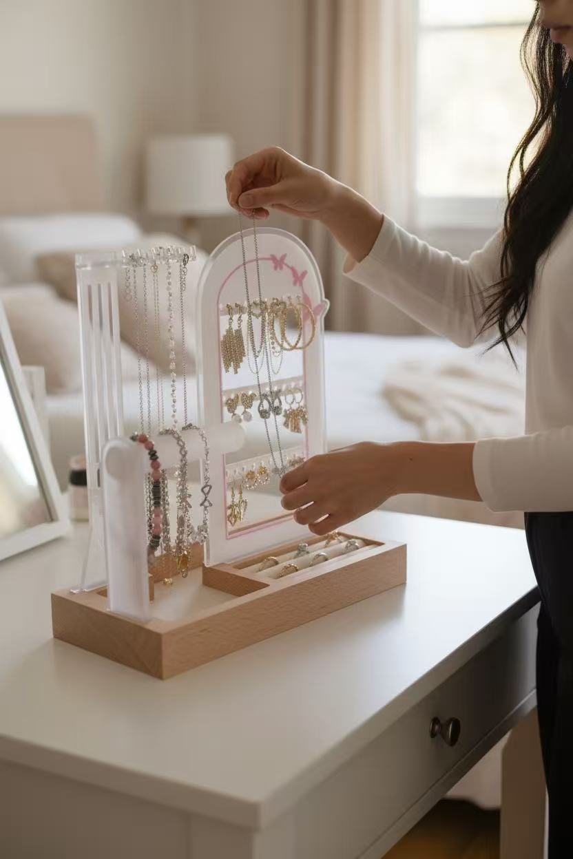 Pink Butterflies White Arch Jewelry Organizer Stand
