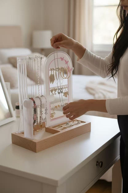 Pink Butterflies White Arch Jewelry Organizer Stand