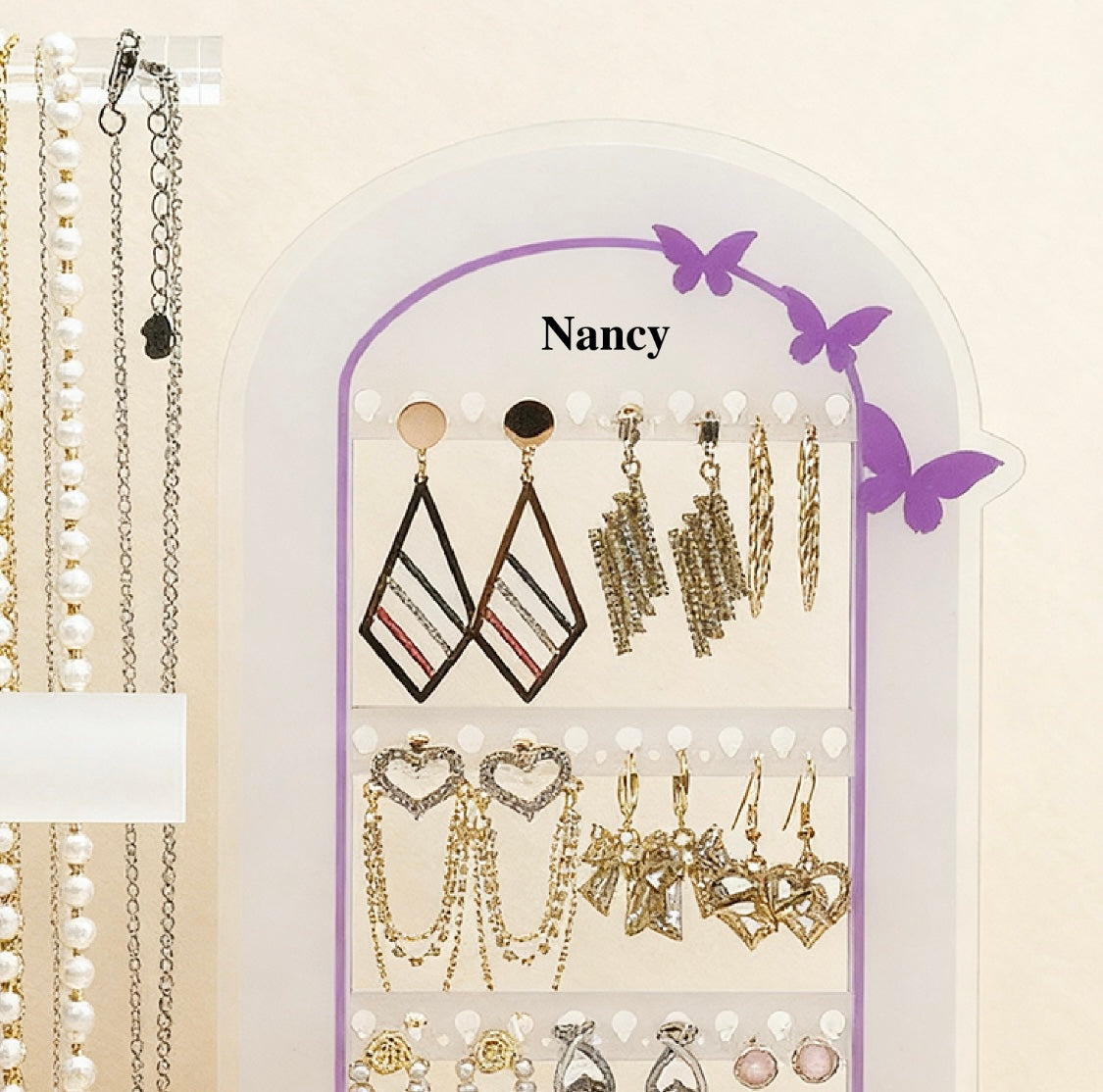 personalized lavender arch jewelry organizer stand for necklace display