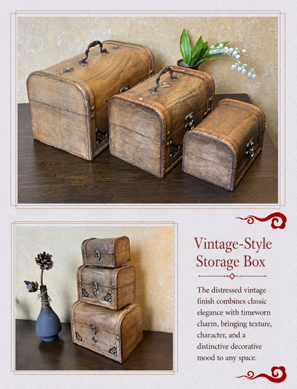 Antique-style locked jewelry box, desktop antique wooden box, old-fashioned prop jewelry box, original set in small, medium and large sizes.