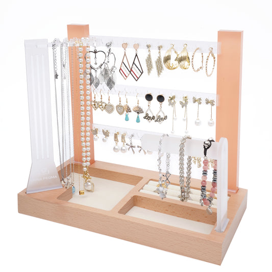 modern peach 3 tier acrylic jewelry organizer stand for earrings and necklaces vanity