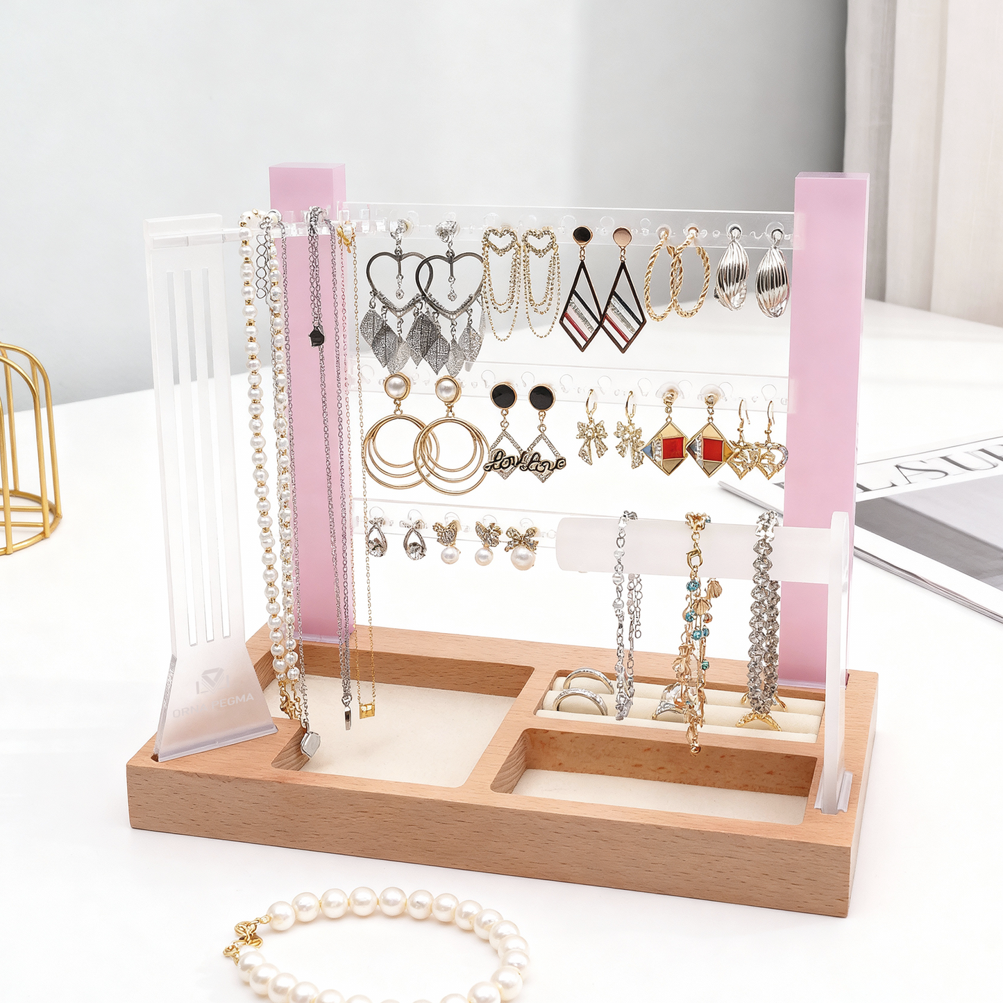 buy pink 3 tier acrylic jewelry organizer stand for earrings and necklaces