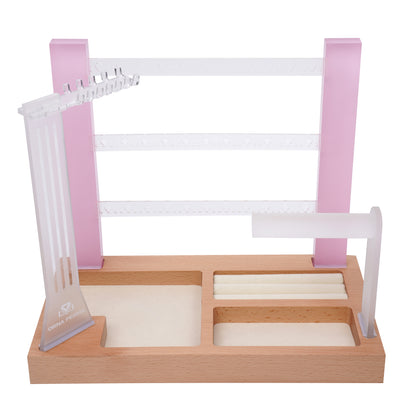 cute pink 3 tier acrylic jewelry organizer stand for earrings and necklaces vanity