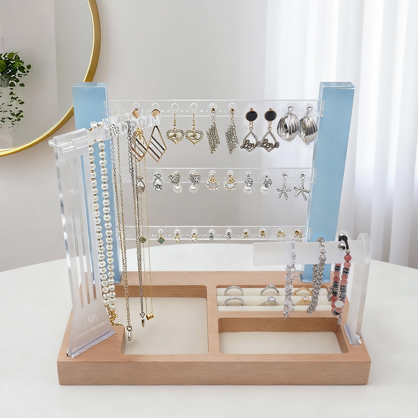 elegant smoky frosted 3 tier acrylic jewelry organizer stand for earrings and necklaces gift