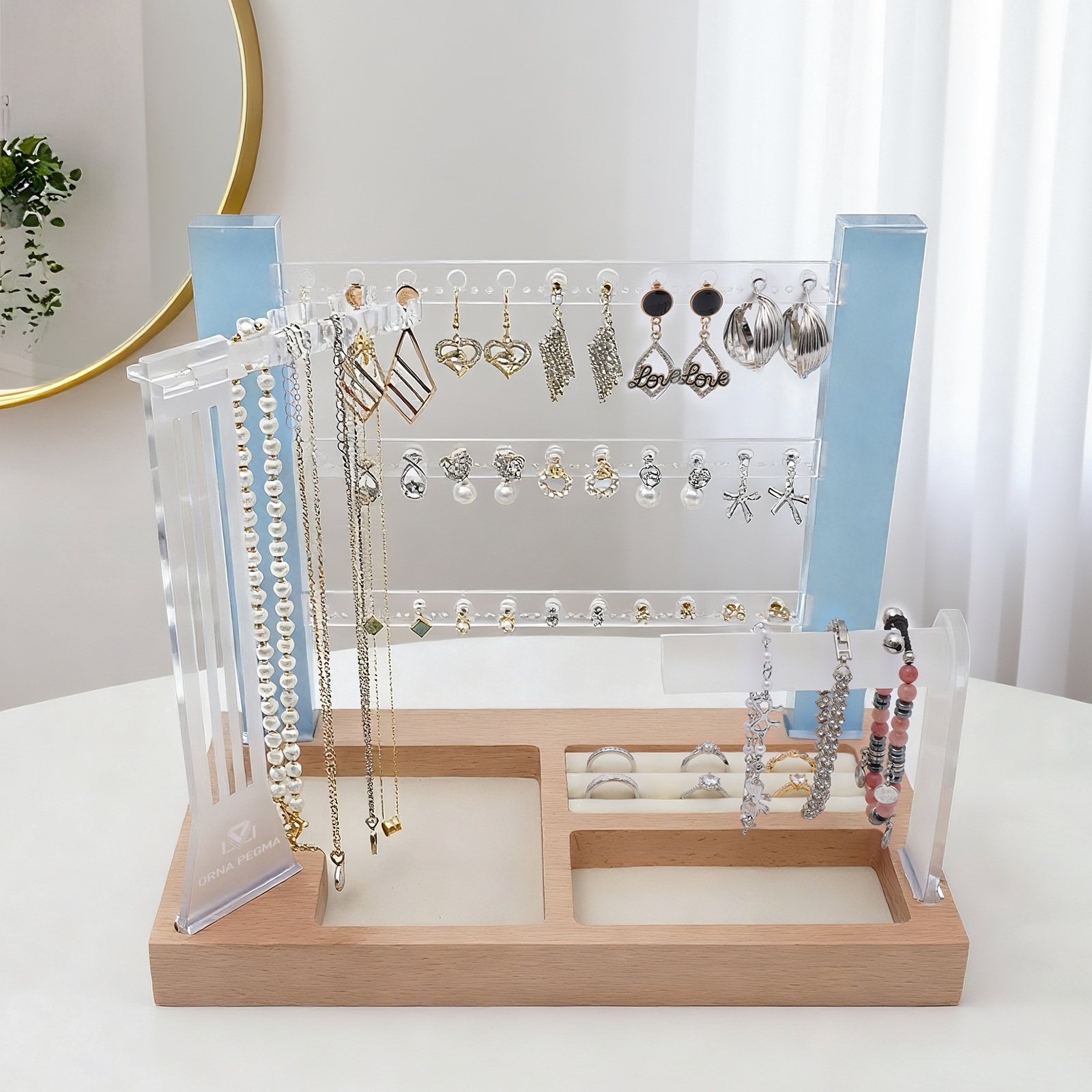 elegant smoky frosted 3 tier acrylic jewelry organizer stand for earrings and necklaces gift