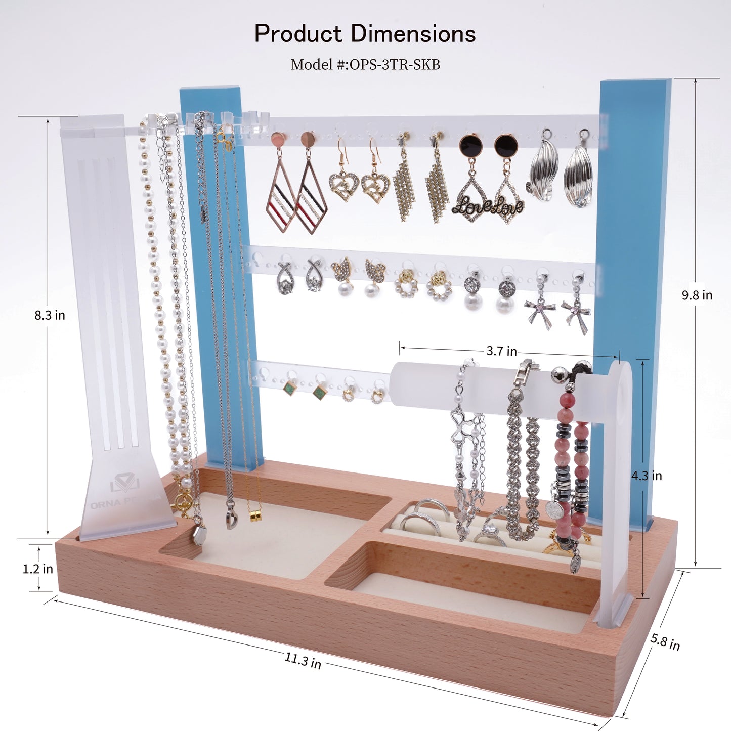 premium smoky frosted 3 tier acrylic jewelry organizer stand for earrings and necklaces wooden base