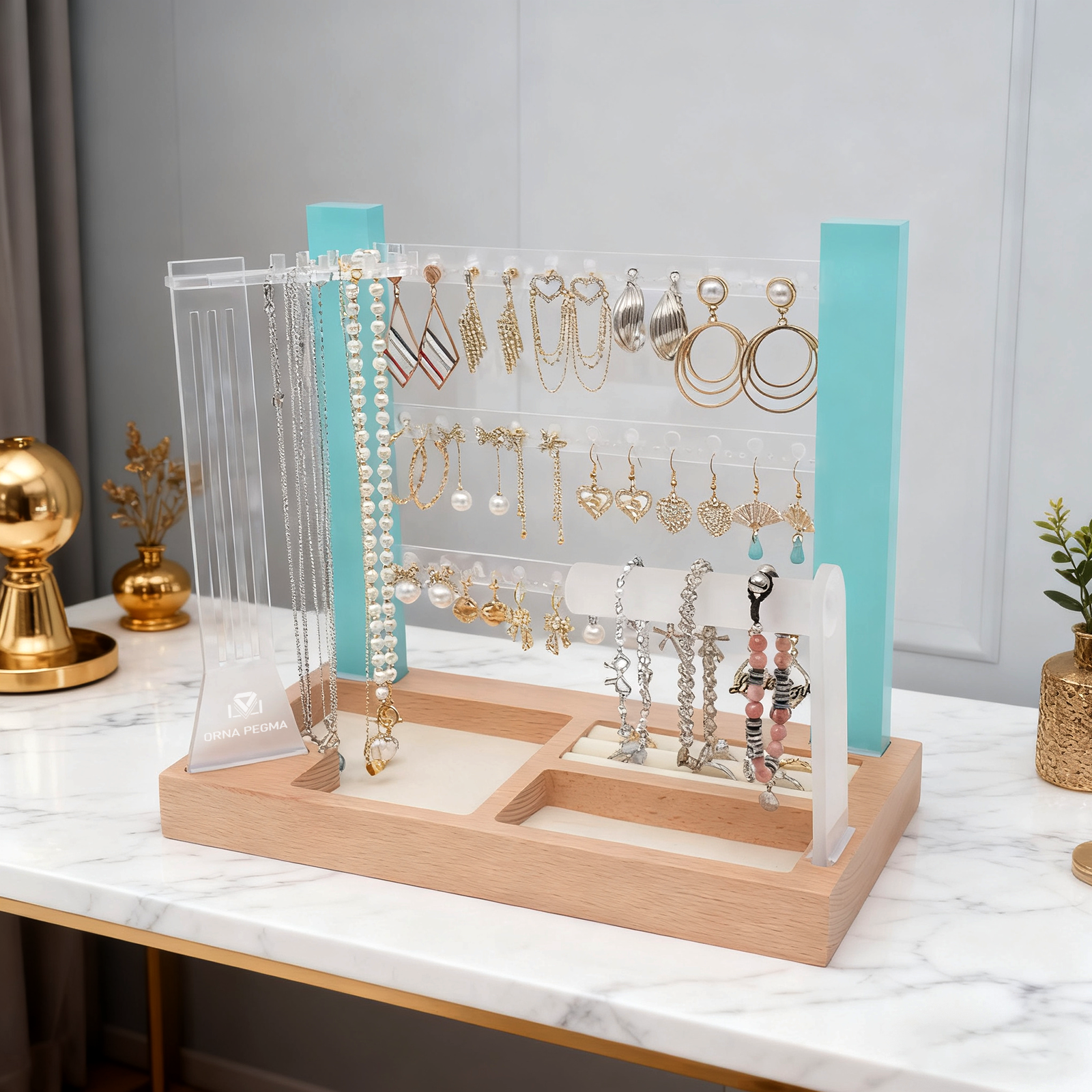 buy turquoise 3 tier acrylic jewelry organizer stand for earrings and necklaces