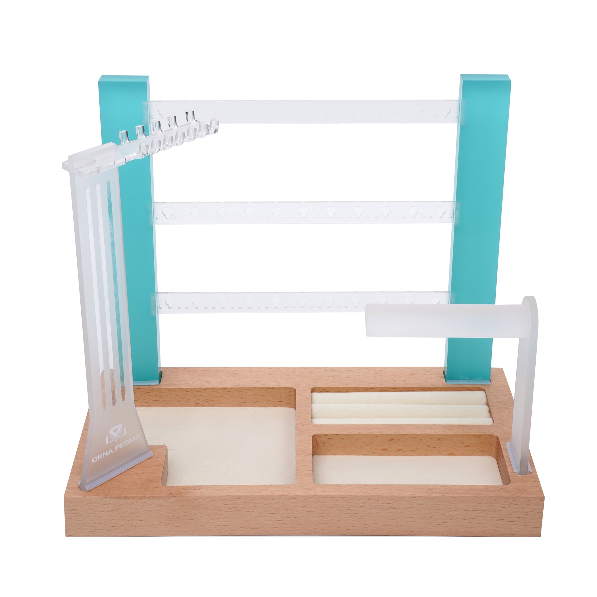 premium turquoise 3 tier acrylic jewelry organizer stand for earrings and necklaces wooden base