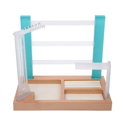 premium turquoise 3 tier acrylic jewelry organizer stand for earrings and necklaces wooden base