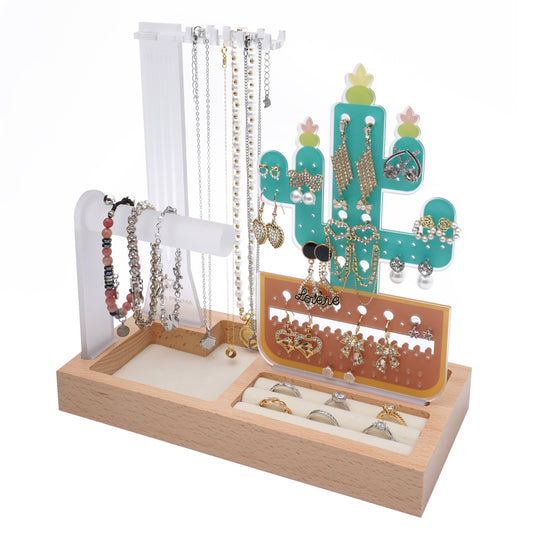modern cactus themed jewelry organizer stand display for vanity