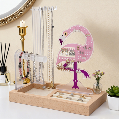flamingo themed jewelry organizer stand display for necklace storage