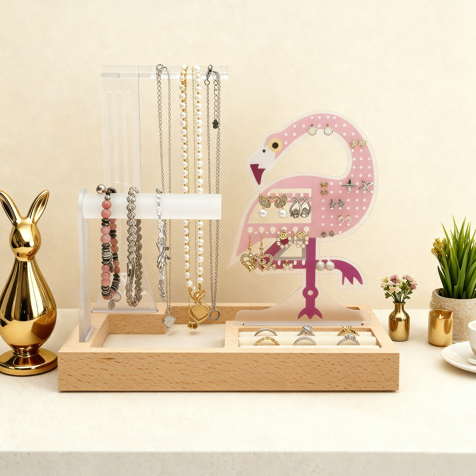 buy flamingo themed jewelry organizer stand display pink vanity decor