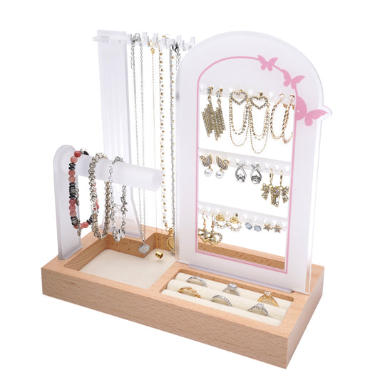 luxury gold 3 tier acrylic jewelry organizer stand for earrings and necklaces vanity