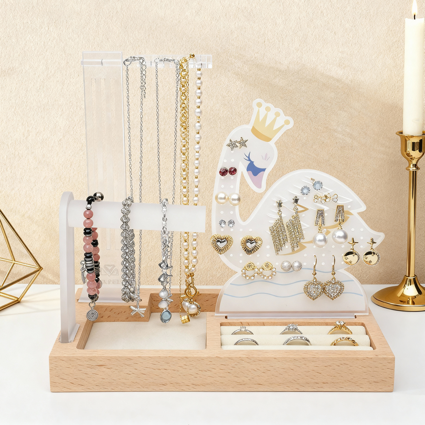 buy elegant swan themed jewelry organizer stand display luxury decor