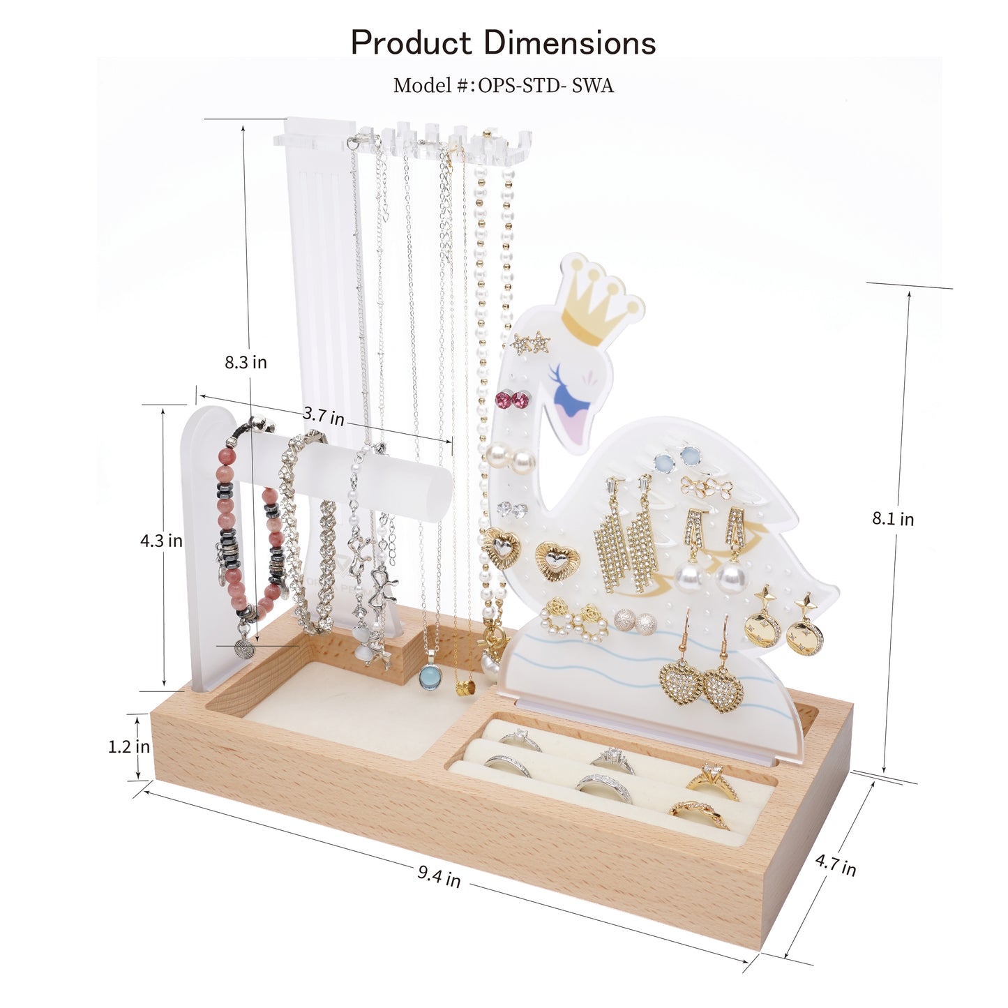 modern elegant swan themed jewelry organizer stand display for dresser