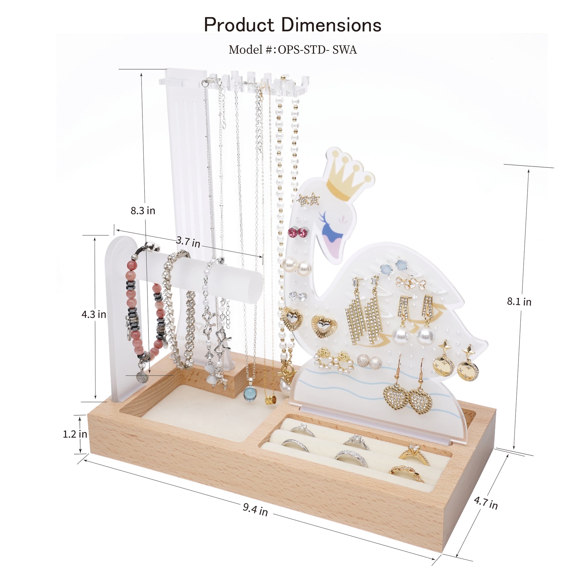modern elegant swan themed jewelry organizer stand display for dresser