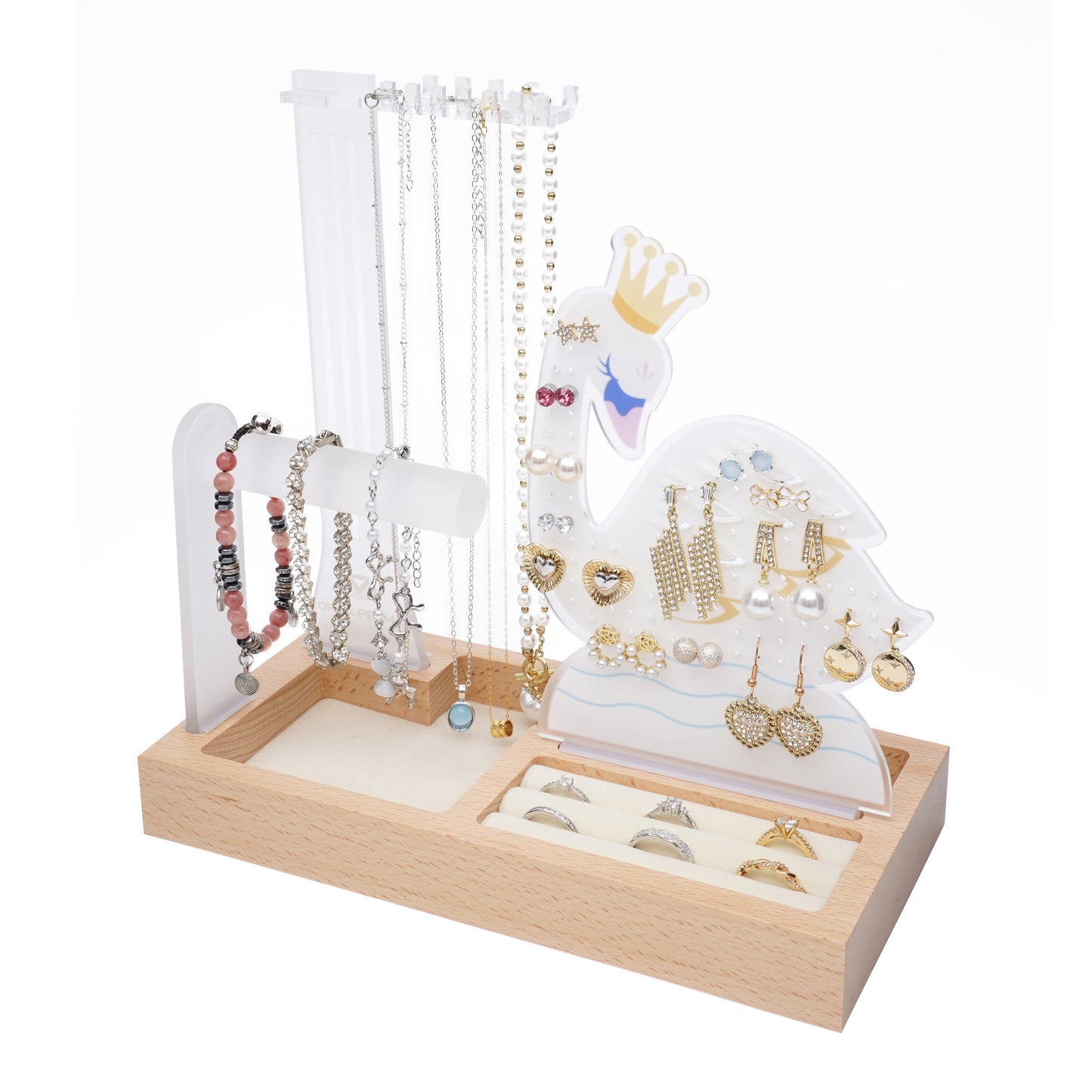 aesthetic elegant swan themed jewelry organizer stand display for vanity