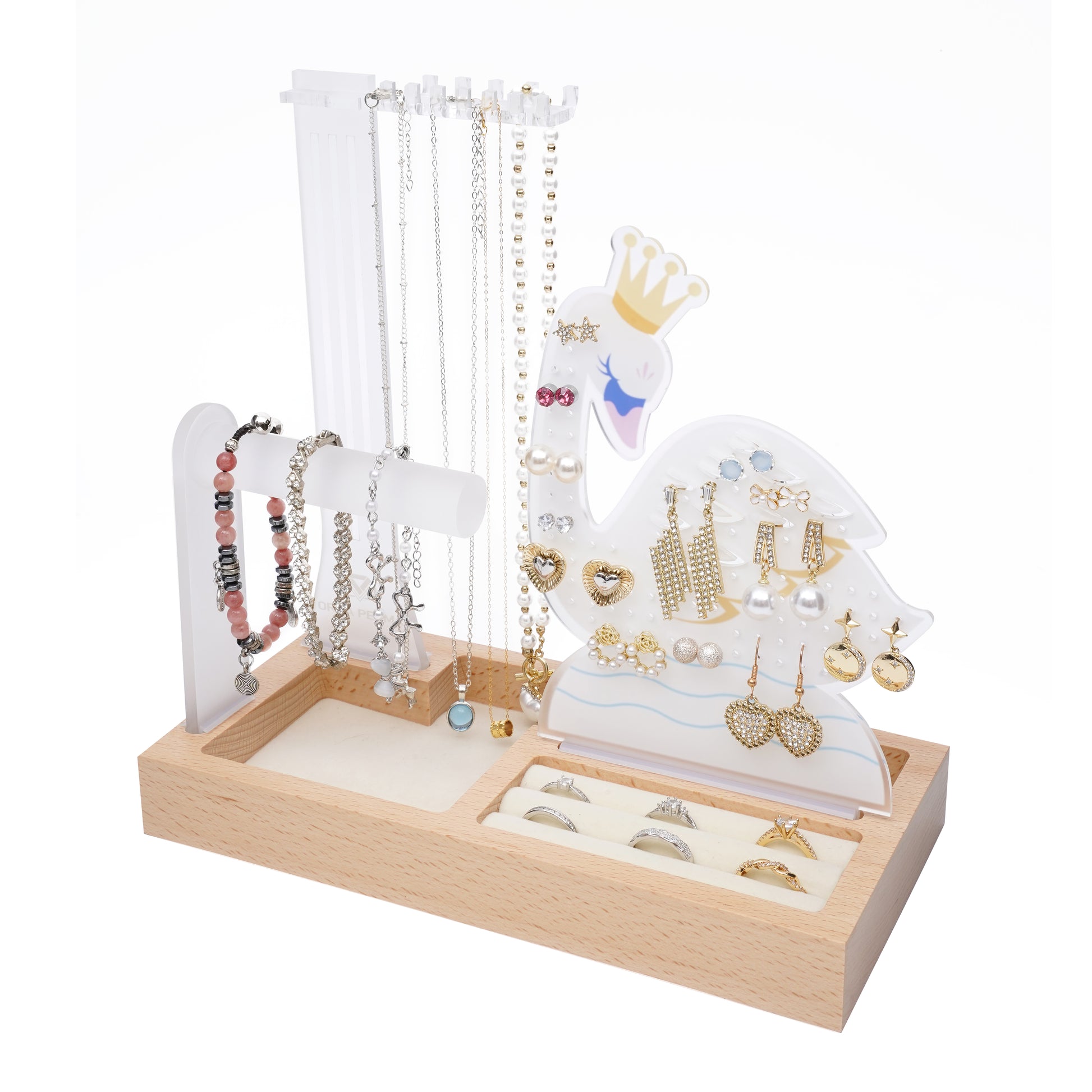 aesthetic elegant swan themed jewelry organizer stand display for vanity