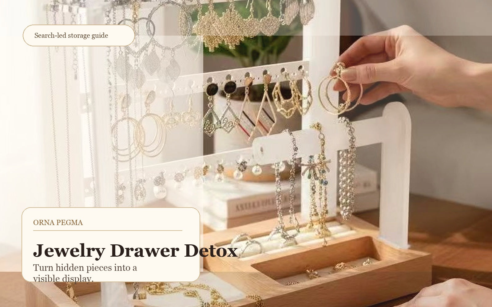 Jewelry drawer detox with earrings and necklaces moved to a visible vanity organizer